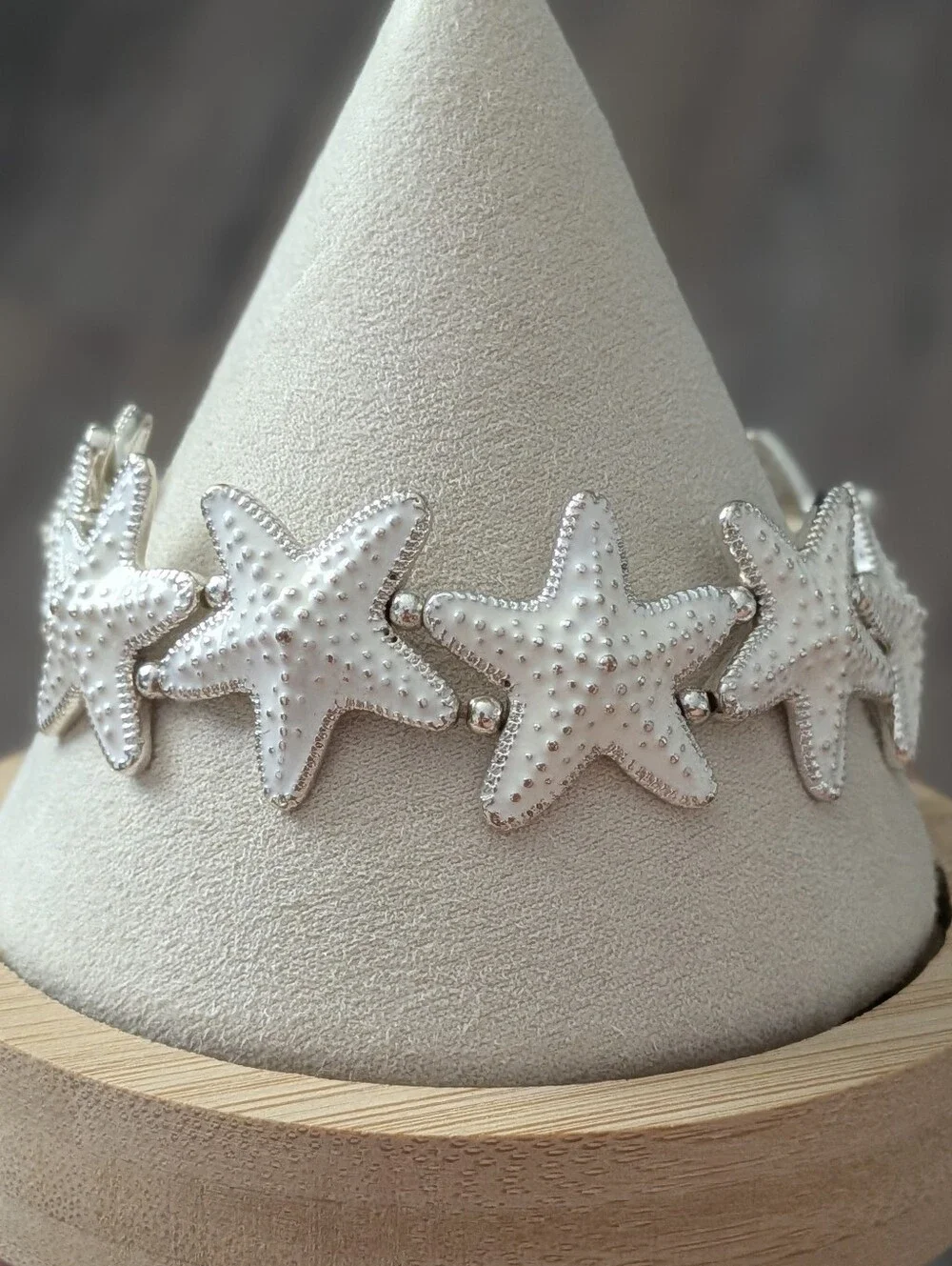 Silver Tone Starfish Stretch Bracelet | Beach Coastal Nautical Statement Jewelry